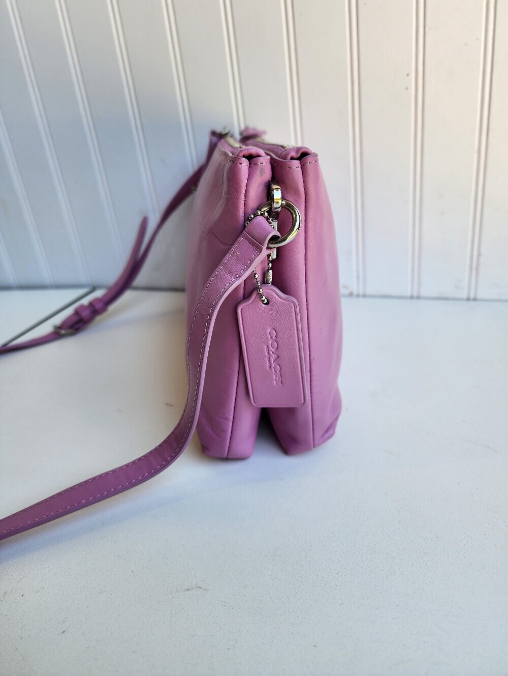 Coach Crosby Crossbody Bag Double Zip Pink Calf Leather 10"x6" - Picture 6 of 16